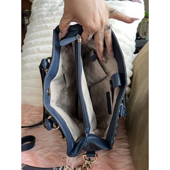 Michael Kors Navy Blue & Gold Studded Crossbody Satchel - Picture 6 of 9